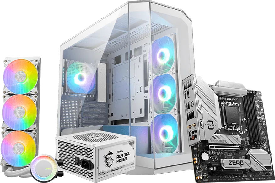 MSI MAG PANO M100R PZ 白色海景機殼與配件示意圖